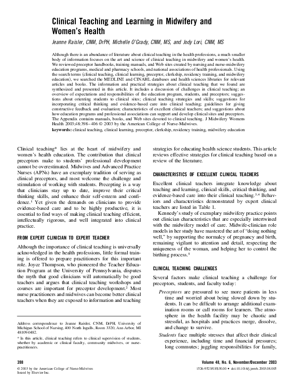 (PDF) Clinical teaching and learning in midwifery and women's health Jody Lori Academia.edu