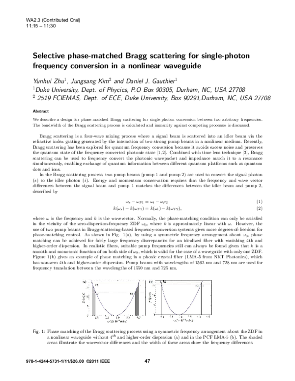 (PDF) Selective phase-matched Bragg scattering for single-photon ...