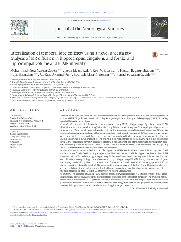 (PDF) Lateralization of temporal lobe epilepsy using a novel ...