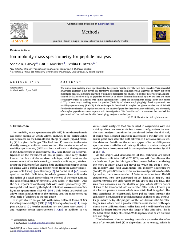 (PDF) Ion mobility mass spectrometry for peptide analysis