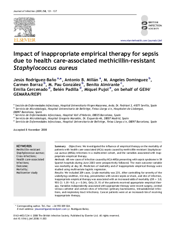 (PDF) Impact of inappropriate empirical therapy for sepsis due to ...