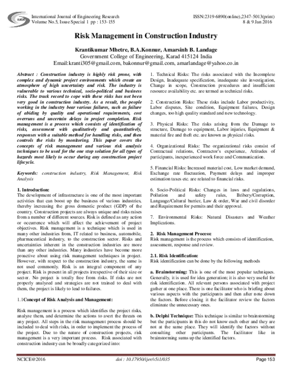 (PDF) Risk Management in Construction Industry