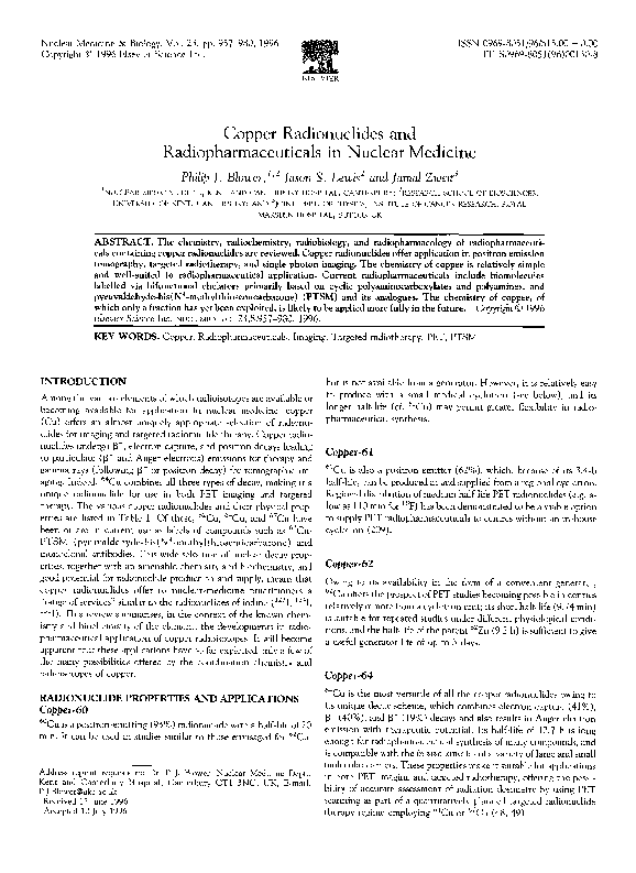 (PDF) Copper radionuclides and radiopharmaceuticals in nuclear medicine