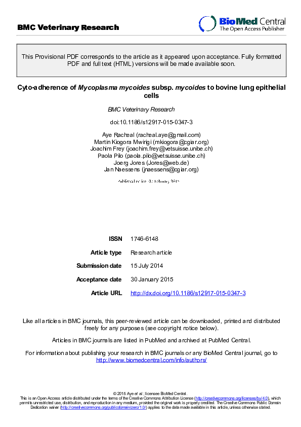 (PDF) Cyto-adherence of Mycoplasma mycoides subsp. mycoides to bovine ...