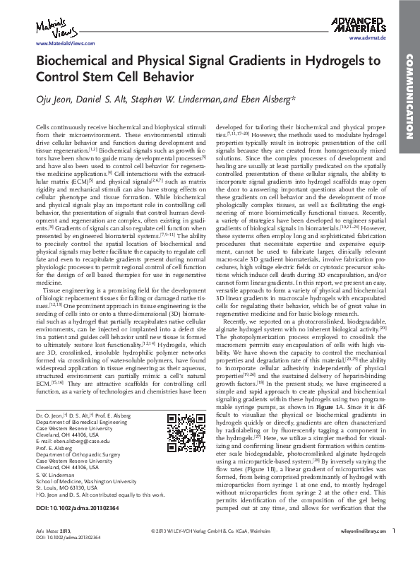 (PDF) Biochemical and Physical Signal Gradients in Hydrogels to Control ...