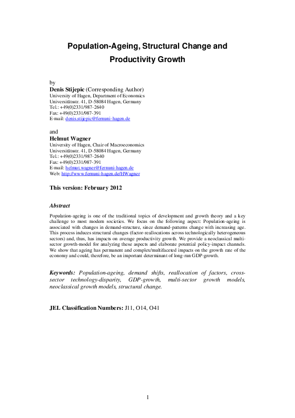 (PDF) Population-Ageing, Structural Change and Productivity Growth ...