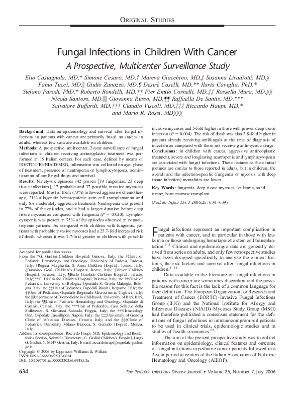 (PDF) Fungal Infections in Children With Cancer Salvatore Buffardi
