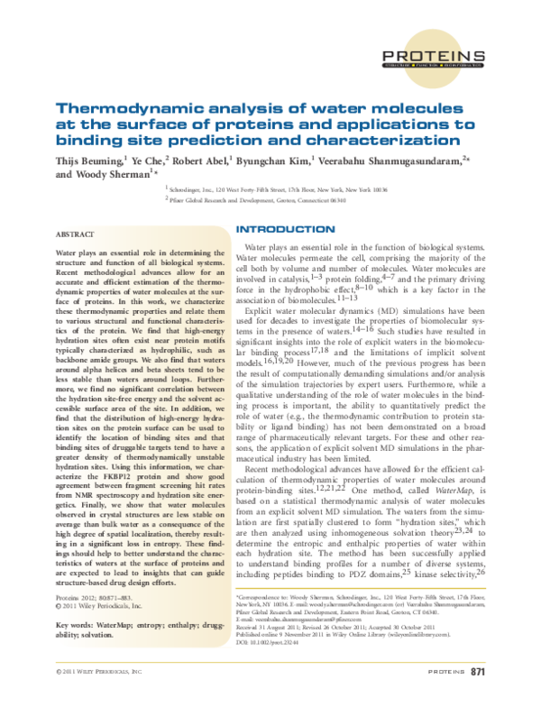 (PDF) Thermodynamic analysis of water molecules at the surface of ...