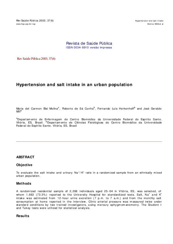 (PDF) [Hypertension and salt intake in an urban population]