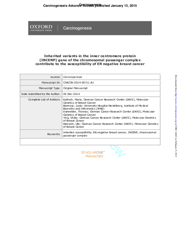 (PDF) Inherited variants in the inner centromere protein (INCENP) gene ...