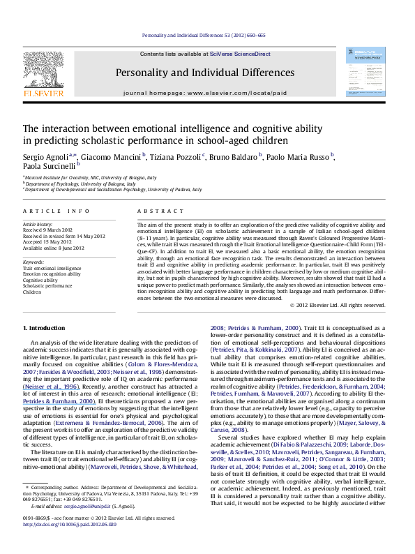 (PDF) The interaction between emotional intelligence and cognitive ...