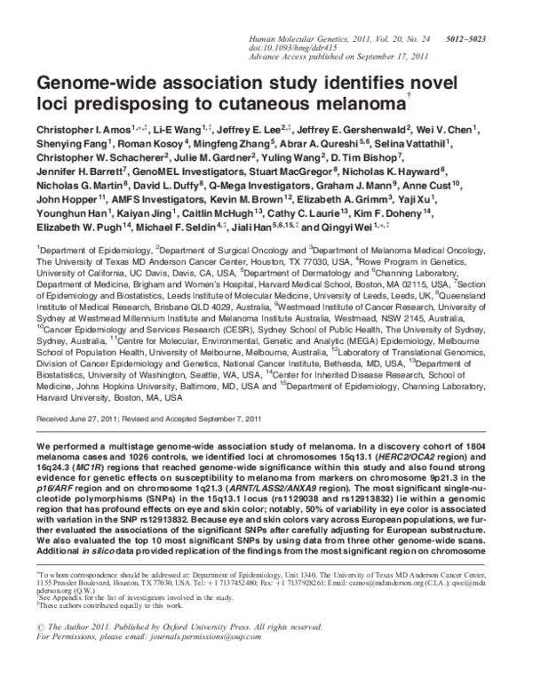 (PDF) Genome-wide association study identifies novel loci associated ...