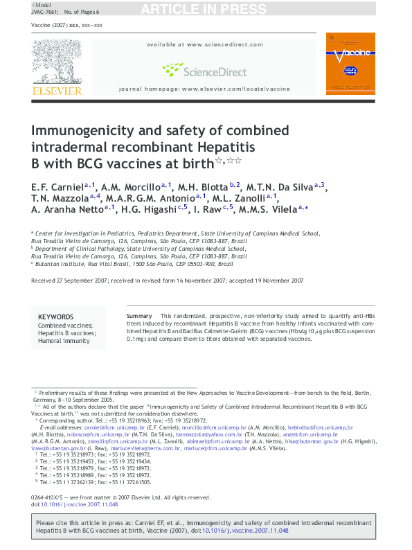 (PDF) Immunogenicity and safety of combined intradermal recombinant ...