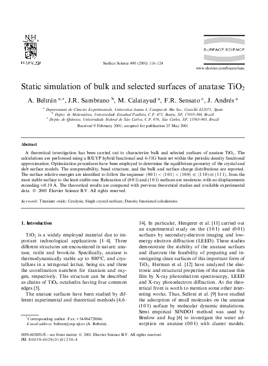 (PDF) Static simulation of bulk and selected surfaces of anatase TiO 2