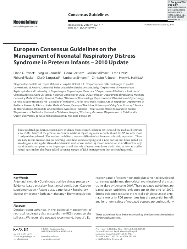 (PDF) European consensus guidelines on the management of neonatal ...