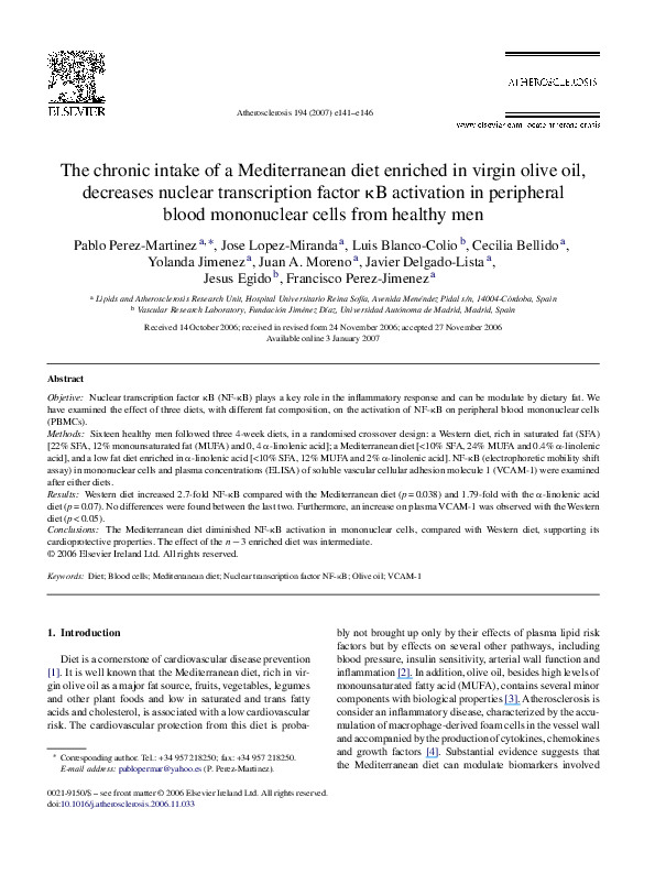 (PDF) The chronic intake of a Mediterranean diet enriched in virgin ...