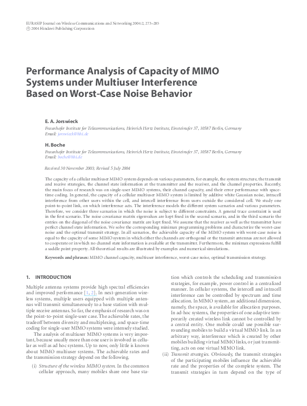(PDF) Performance analysis of capacity of MIMO systems under multiuser ...