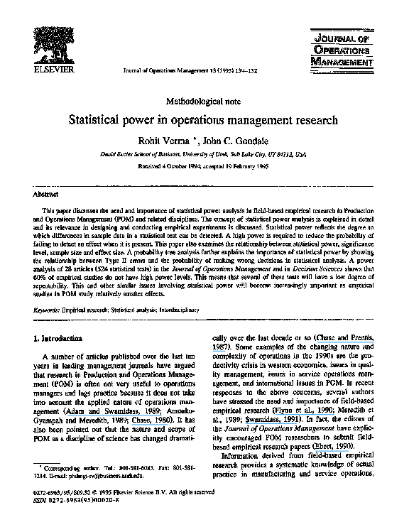 (PDF) Statistical power in operations management research