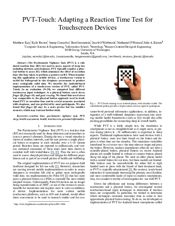 (PDF) PVT-Touch: Adapting a Reaction Time Test for Touchscreen Devices