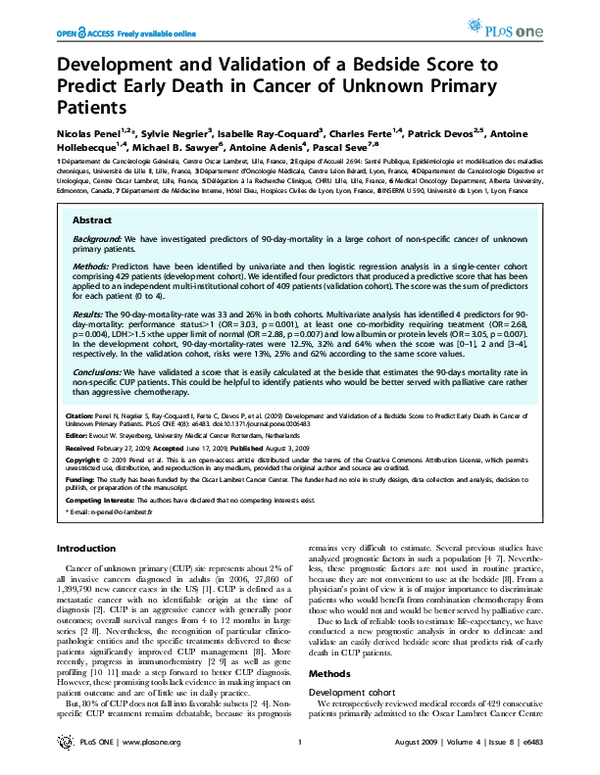 (PDF) Development and Validation of a Bedside Score to Predict Early ...