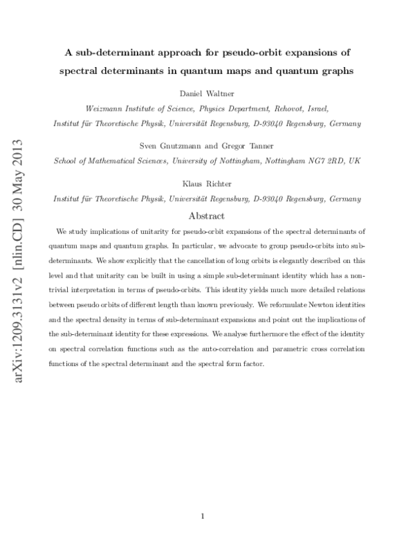 (PDF) Subdeterminant approach for pseudo-orbit expansions of spectral ...