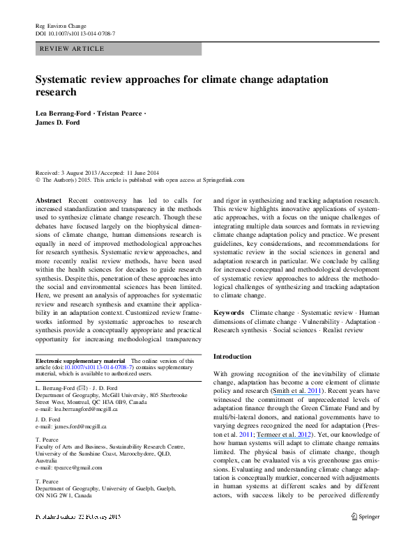 (PDF) Systematic review approaches for climate change adaptation research