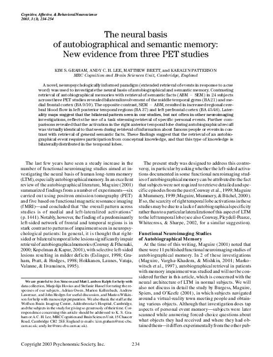(PDF) The neural basis of autobiographical and semantic memory: New ...