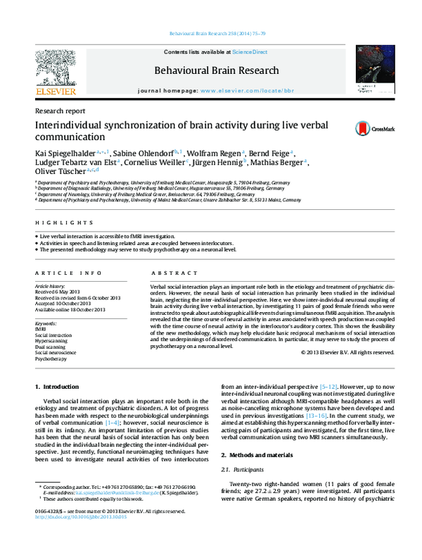 (PDF) Interindividual synchronization of brain activity during live ...