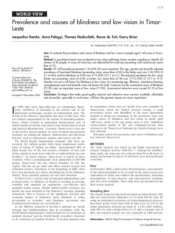(PDF) Prevalence and causes of blindness and low vision in leprosy ...