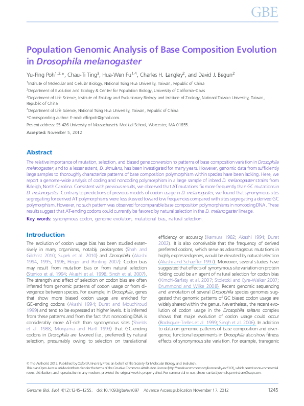 (PDF) Population Genomic Analysis of Base Composition Evolution in ...