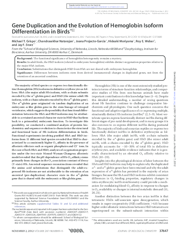 (PDF) Gene Duplication and the Evolution of Hemoglobin Isoform ...