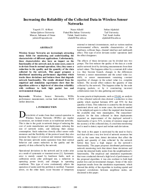 (PDF) Increasing the Reliability of the Collected Data in Wireless ...