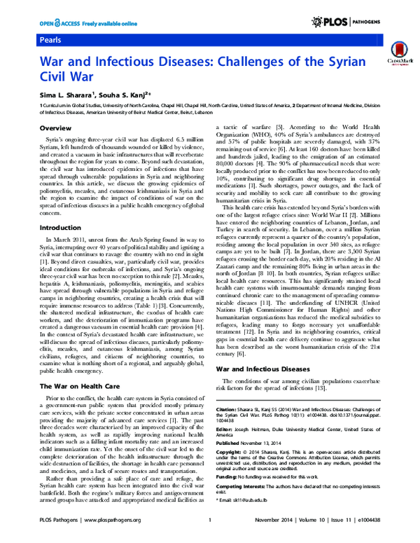 (PDF) War and Infectious Diseases: Challenges of the Syrian Civil War