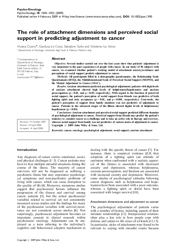(PDF) The role of attachment dimensions and perceived social support in ...