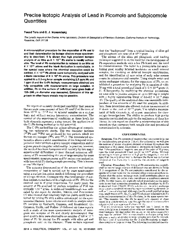 (PDF) Precise isotopic analysis of lead in picomole and subpicomole ...