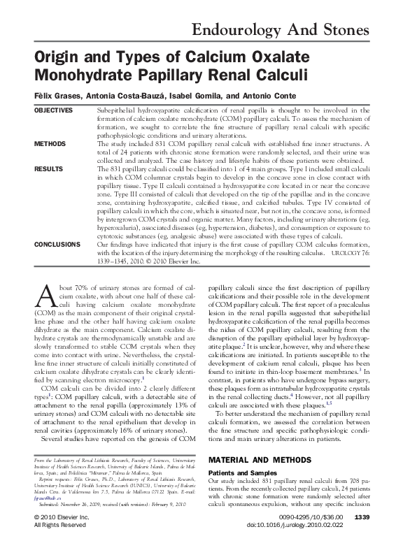 (PDF) Origin and Types of Calcium Oxalate Monohydrate Papillary Renal ...