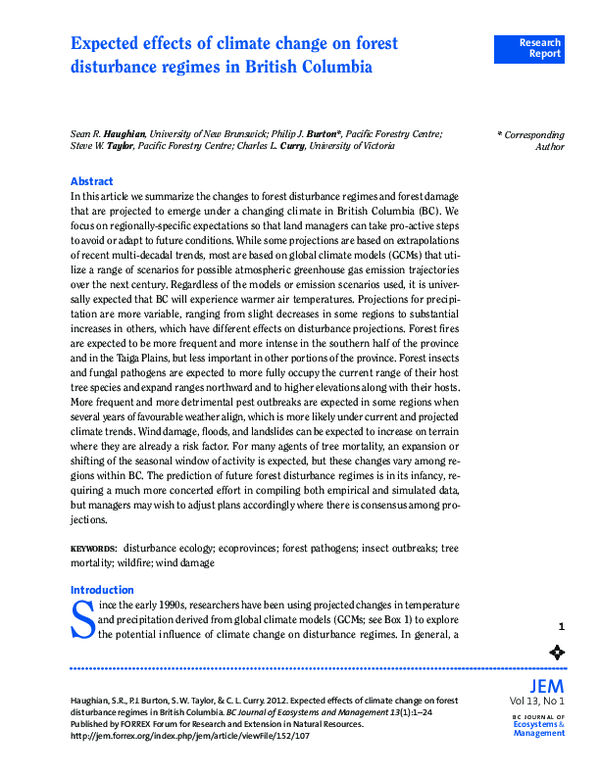 (PDF) Expected effects of climate change on forest disturbance regimes ...