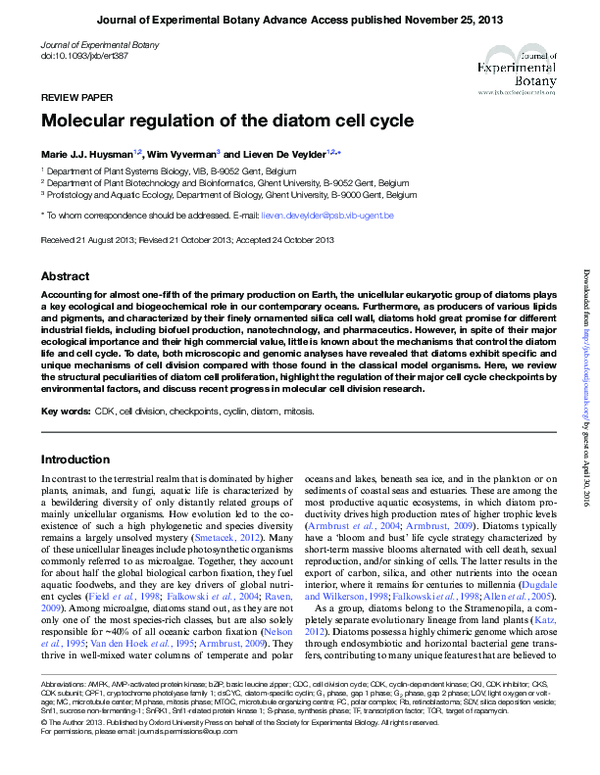 (PDF) Molecular regulation of the diatom cell cycle