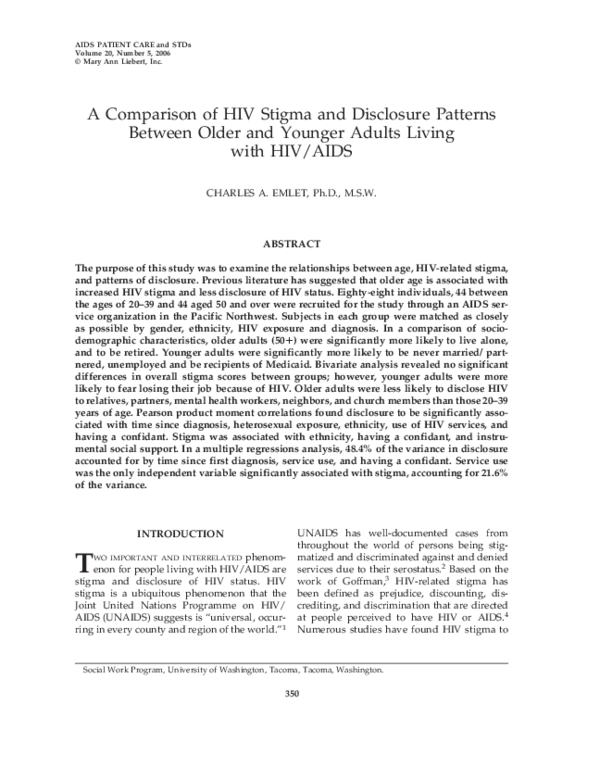 (PDF) A Comparison of HIV Stigma and Disclosure Patterns Between Older ...