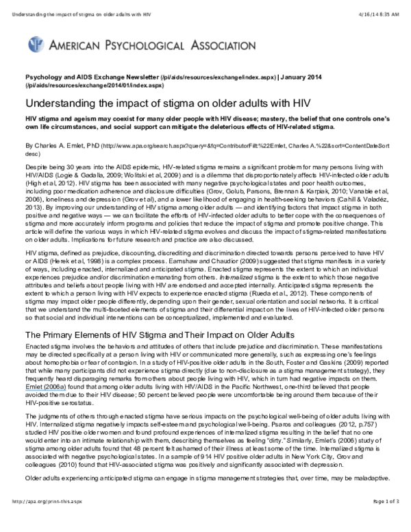 (PDF) Understanding the impact of stigma on older adults with HIV