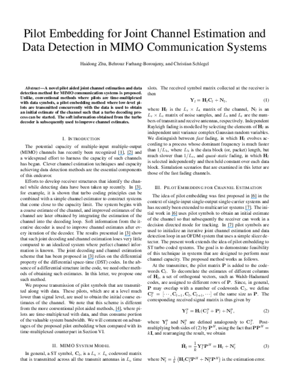 (PDF) Pilot embedding for joint channel estimation and data detection ...