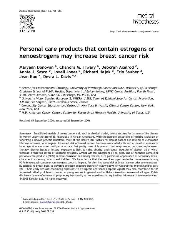 (PDF) Personal care products that contain estrogens or xenoestrogens