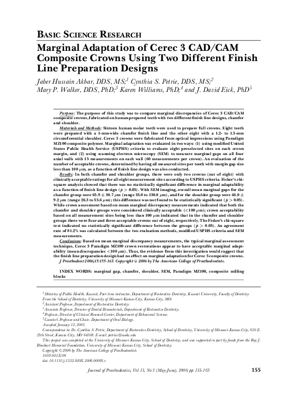 (PDF) Marginal Adaptation of Cerec 3 CAD/CAM Composite Crowns Using Two ...