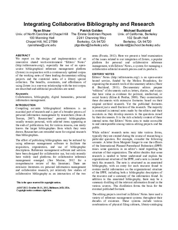 (PDF) Integrating collaborative bibliography and research