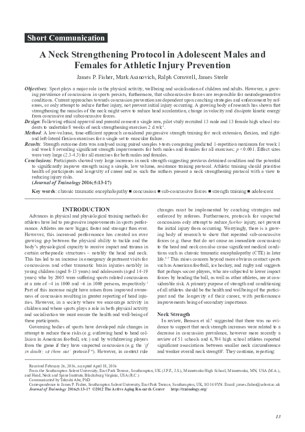 (PDF) A Neck Strengthening Protocol in Adolescent Males and Females for ...