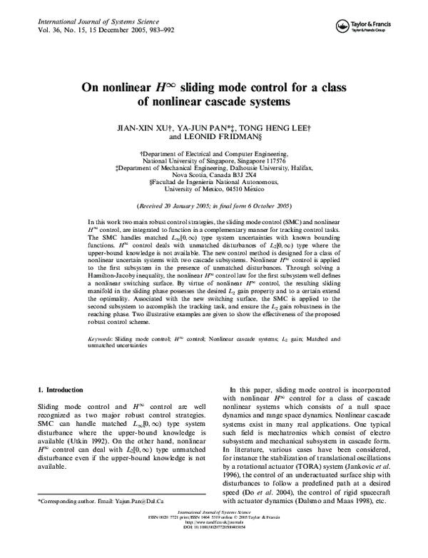 (PDF) On nonlinear H ∞ sliding mode control for a class of nonlinear ...