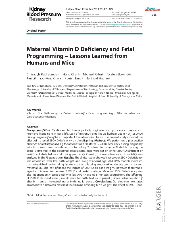 (PDF) Maternal vitamin D deficiency and fetal programming--lessons ...
