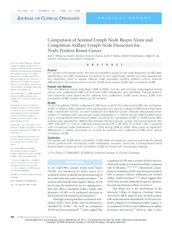 (PDF) Comparison of Sentinel Lymph Node Biopsy Alone and Completion ...