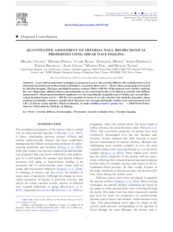 (PDF) Quantitative Assessment of Arterial Wall Biomechanical Properties ...