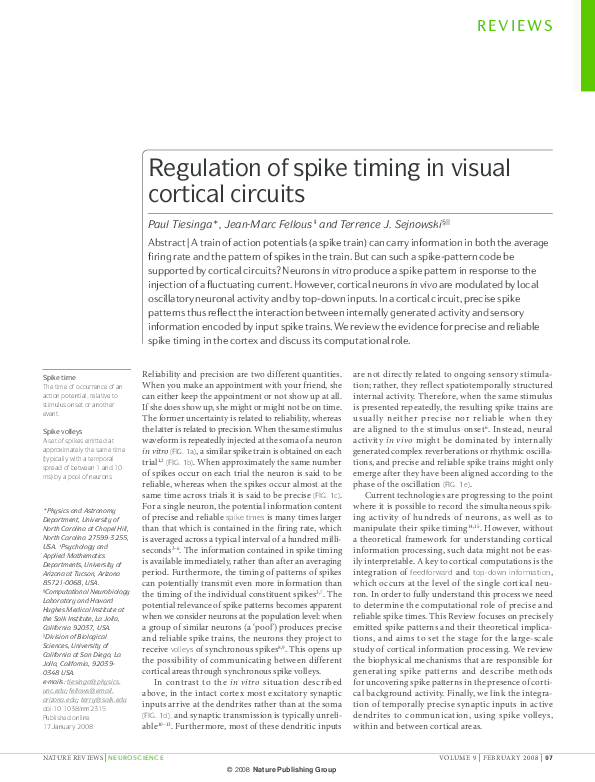 (PDF) Regulation of spike timing in visual cortical circuits